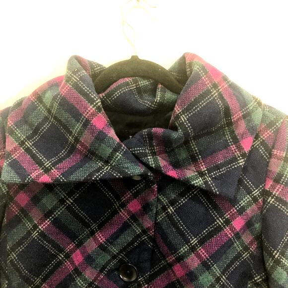 Talbots Wool Pink Green Blue Plaid Peacoat Size 8 - Picture 3 of 9